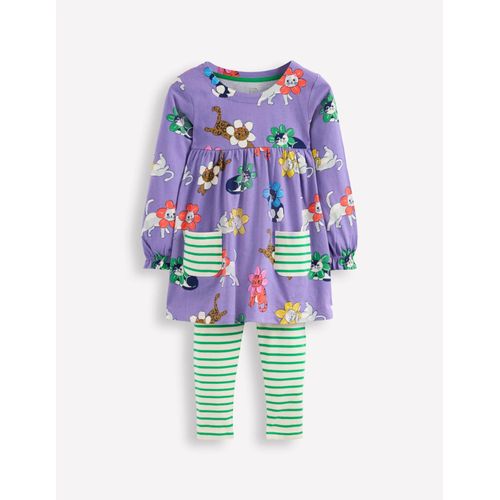 Ensemble Avec Tunique À Manches Longues Imprimée-Chat Floral Violet Aster