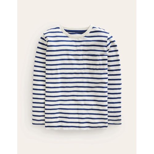 T-Shirt Pour Tous Les Jours À Manches Longues-Ivoire Doux/Bleu Marine Universitaire