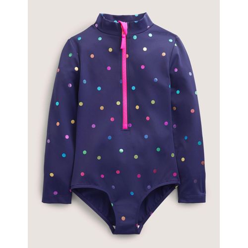 Maillot De Bain À Manches Longues-Pois Confettis Arc-En-Ciel Bleu Marine