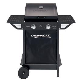 Barbecue gaz de table transportable pieds pliables - 2 brûleurs 5 kW -  barbecue gaz de camping - grille de cuisson, réceptacle graisse, thermomètre  - acier noir