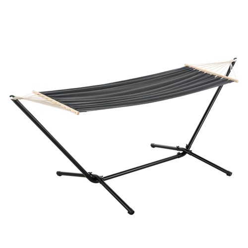 Hamac Avec Cadre Surte Acier Coton Polyester 200x100 Cm Noir Gris Foncé Helloshop26 03_0007167