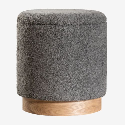 Puff Rond Avec Rangement En Chenille Mineyster Gris Taupe Clair