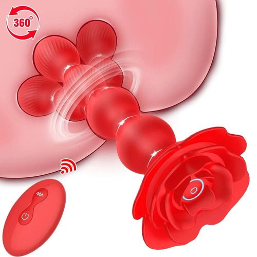 Perle De Traction Anale 360 ° Vibromasseur Rotatif Masseur De Prostate Stimulateur Vaginal Rose Télécommande Jouets Sexuels Pour Adultes Pour Couples Rouge China
