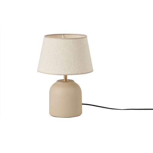 Lampe À Poser Taupe En Céramique Mate Et Abat-Jour En Lin H35 Cm Simao