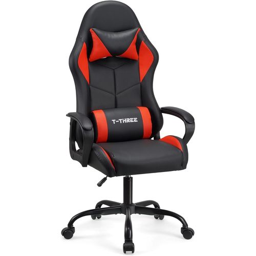 Chaise Ergonomique À Haut Dossier Pour Jeu,Bureau,Étude,Pivotante Et Style Course,Avec Support Lombaire Et Appuie-Tête Réglables,150 Kg,Idéale Pour Le Bureau À Domicile.(Rouge)
