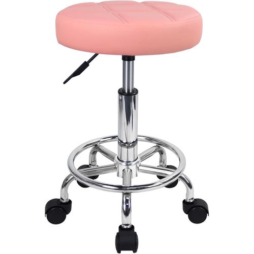 Tabouret De Bureau Tabouret De Travail À Roulettes D'atelier Réglable 49-64cm En Cuir Synthétique Rose