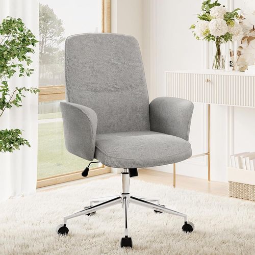 Chaise De Bureau En Forme De Coque Haut-Ergonomique Et Moderne-Avec Hauteur Réglable-Pivotante-Pour Adultes-Pour Travailler/Se Détendre-Gris Clair