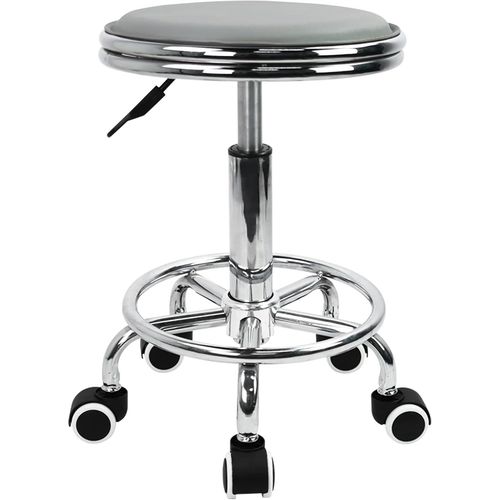 Tabouret Rond Pivotant En Cuir Synthétique Avec Repose-Pieds,Réglable En Hauteur,Style Industriel Moderne,Style Industriel,Spa,Tatouage,Massage,Petit (Gris)
