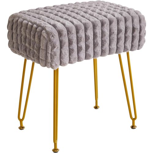 Tabouret De Pied Rectangulaire Ottoman,Maquillage Vanité Tabouret Table D'appoint,Velours Vanité Tabouret Siège,Pouf Chaise,Pieds En Acier Doré,Pour Salle D'eau,Gris Wbd003g