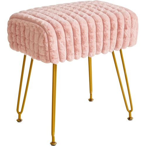 Tabouret De Pied Rectangulaire Ottoman,Maquillage Vanité Tabouret Table D'appoint,Velours Vanité Siège,Chaise De Repose-Pieds,Pieds En Acier Doré,Salle D'eau,Rose Wbd003p
