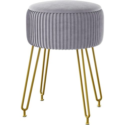 Velvet Rangement Repose-Pieds Ottoman,Table De Maquillage Repose-Pieds Table D'appoint Avec Pieds En Acier Doré Housse Amovible,Couvercle De Table Basse,Gris L/G-20g