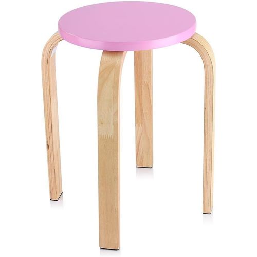 1 Pièce Tabouret En Bois Tabouret Empilable Chaise Ronde Chaise De Cuisine Tabouret Antidérapant Tabouret Stable Tabouret Empilable Pratique Pour Maison(Rose)