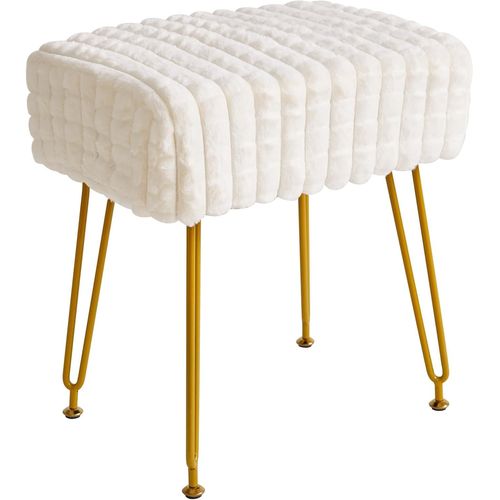 Tabouret De Pied Rectangulaire Haussmann,Maquillage Vanité Tabouret Table D'appoint,Velours Vanité Siège,Chaise De Repose-Pieds,Pieds En Acier Doré,Pour Salle D'eau,Blanc Wbd003w