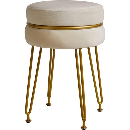 Moderne Velours Rond Pouf,Salle D'eau Vanité Chaise,Vanité Tabouret Avec Pieds En Or Pouf,Tabouret De Style Moderne Pour Chambre À Coucher,Salon,Entrée,Bureau,Laiteux L/G-40m