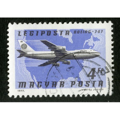 Timbre Oblitéré Magyar Posta, Légiposta, Boeing 747, 1977, 4 Ft
