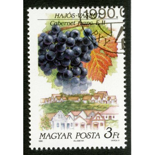 Timbre Oblitéré Magyar Posta, Hajos - Vaskut, Cabernet Franc E 11, 1990, 3 Ft