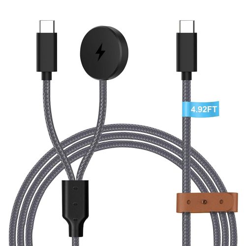Chargeur Usb C 2 En 1 Pour Montre 1,5 M, Compatible Avec Téléphone Et Chargeur De Montre Samsung Galaxy, Chargeurs En Nylon Tressé Pour Montres Galaxy 7/Ultra/6/6 Classic/5 Pro/5/4/3