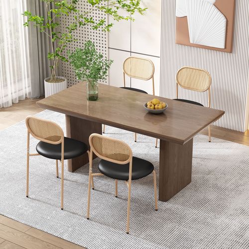 Bmtterqgwo - Set De 6 Chaises Salle A Manger, Design Moderne, Pieds Metalliques, Rotin, Pour Salon Et Chambre, Noir + Marron