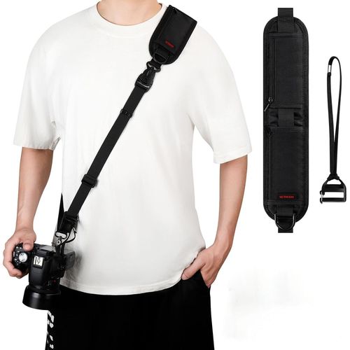 Sangle d'épaule antidérapante avec libération rapide et sangle de sécurité,sangle réglable pour appareil photo reflex numérique Nikon,Canon,Sony,Fuji,Noir ,taille unique