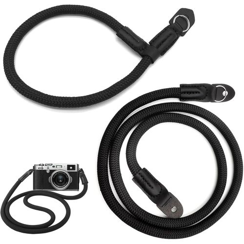 Lot de 2 sangles de transport pour appareil photo reflex numérique Nikon,Sony,Fuji,Micro Single,avec dragonne en nylon,corde d'escalade,bandoulière pour appareil photo 105 cm,Noir ,taille