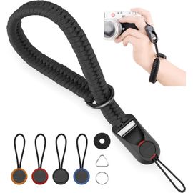 Dragonne pour appareil photo avec fermeture rapide,sangle réglable pour appareil photo anti-chute,accessoire ultra léger,paracorde pour l'extérieur,Noir ,34cm