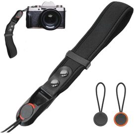 Dragonne réglable pour appareil photo reflex numérique avec 2 adaptateurs de fermeture rapide (noir,orange),Noir ,22.5*3.5*1cm