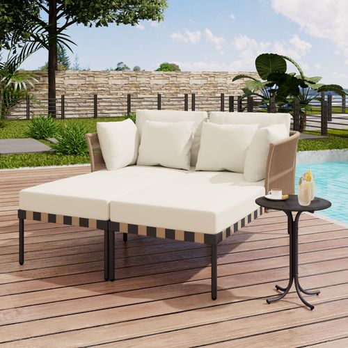 BMTTERQGWO - Gartensofa, fauteuil de jardin modulable, ensemble salon exterieur 4 coussins et table basse, housses lavables, beige