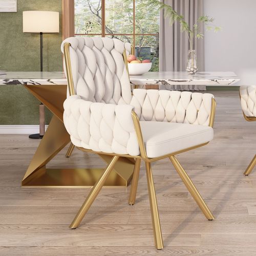 Bmtterqgwo - Fauteuil Tournant Velours Luxe Pour Salle A Manger Ou Chambre, 4 Pieds Metal, Beige [Sku:Wf310501aab]