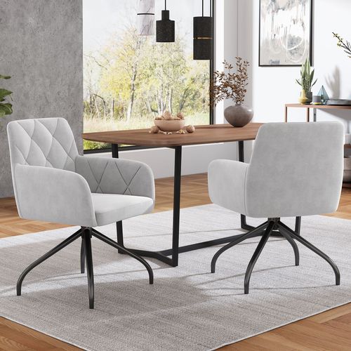 Bmtterqgwo - Lot De 6 Chaises Tournantes 360 Degres Motif Losange, 4 Pieds Metalliques, Velours Beige, Support Lombaire,