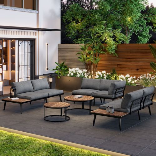 BMTTERQGWO - Ensemble jardin 5-6 personnes, meuble exterieur terrasse balcon interieur exterieur, cadre acier zingue, 6 elements (2