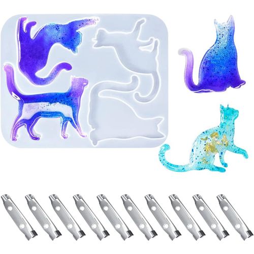 Moule Resine Chat, Moules Silicone Bijoux, Moule Resin Epoxy Chatte, Animaux Moulle De Coulée Moulage Avec 10 Broches Pour Fabrication Pendentif, Boucle D'oreille (Moule Chat)