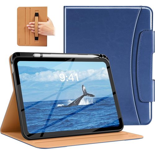 Coque Pour Nouvel Ipad (A16) 11e Gén 11"" 2025, Étui Pour Ipad 10e Gén 10,9"" 2022 Avec Porte-Stylet & Poche, Multi-Angles Coque Folio En Cuir Premium, Bleu Marine