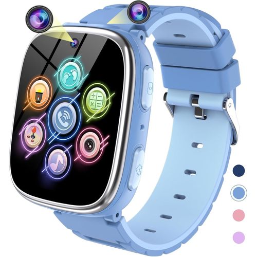 Montre Connectée Enfant - Smartwatch Telephone Garçon Fille Avec Appel, Jeux, Pédomètre, Musique, Appareil Photo, Lampe, Reveil, Smart Watch Intelligente Pour Kids 3-12 Ans Cadeau (Bleu)