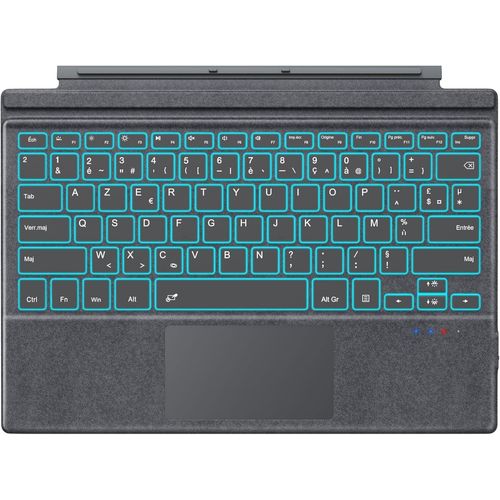 Clavier Français Compatible avec Microsoft Surface Pro 7 Plus/Pro 7/Pro 6/Pro 5/Pro 4/Pro 3, Clavier AZERTY Bluetooth avec Pavé Tactile, Rétroéclairage LED 7 Couleurs, Batterie Rechargeable