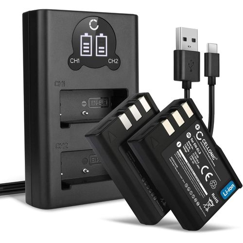 Batterie pour Caméra, Compatible avec Nikon D5000, en-EL9, D3000, D60, D40, EN-EL9E (7.4V, 1000mAh) 2 Pièces + Double Chargeur
