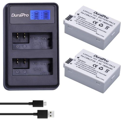 Lot de 2 Batteries LP-E8 + Double Chargeur USB pour Canon LP-E8 ; Canon EOS 550D EOS 700D EOS 600D EOS 650D Rebel T2i T3i T4i T5i Kiss X4 X5 X6i X7i