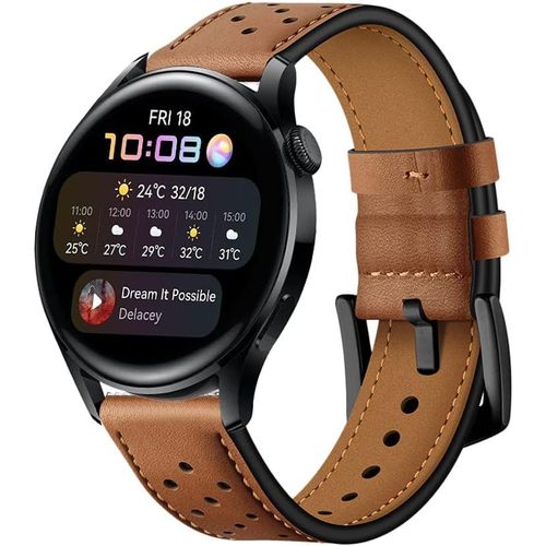 22mm Bracelet Pour Huawei Watch Ultimate/Watch Buds/Watch Gt 3 Pro 46mm, Cuir Véritable Remplacement Band Pour Shuawei Watch Gt 3 46mm/Watch Gt Runner - Marron