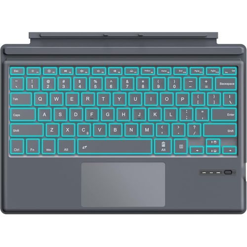 Clavier Compatible avec Microsoft Surface Pro 7 Plus/Pro 7/Pro 6/Pro 5/Pro 4/Pro 3, Clavier sans Fil Bluetooth pour Tablette avec Rétro-éclairage LED à 7 Couleurs & Pavé Tactile, Gris