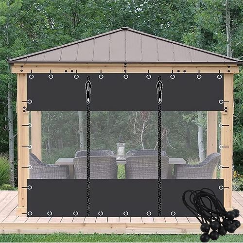 Rideaux Imperméables Extérieurs Bâche Transparents Avec Porte Zippée 0.5mm Bâche En Pvc Pour Pergola Patio Porche Panneaux Latéraux (Color : Black, Size : 1x0.8m)