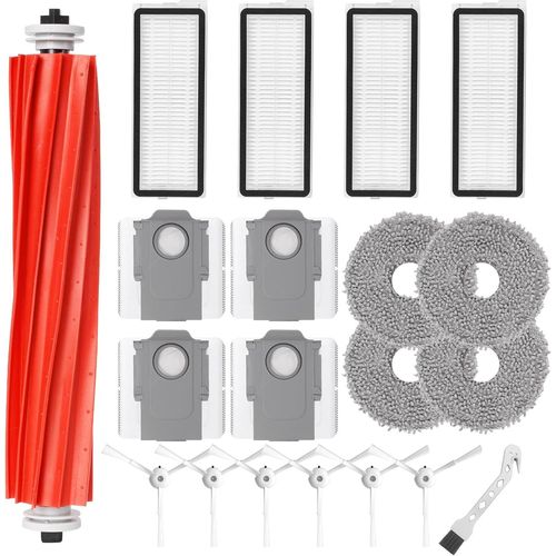 Kit d'accessoires pour Roborock Qrevo S/QRevo Pro/QRevo MaxV/Qrevo Plus robot Pièces de rechange 1 brosse rouleau principale, 4 filtres HEPA, 4 serpillères, 6 brosses latérales, 4 sacs à poussière