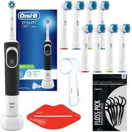 Brosse À Dents Oral-B Vitality 100, Noire + 8 Embouts Precision + Étui. 