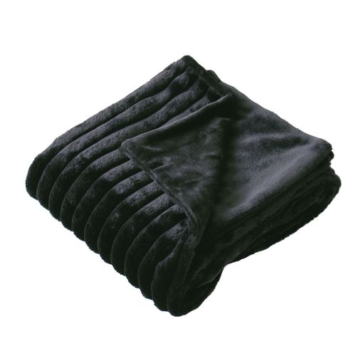 Plaid Sela Effet Fourrure Côtélée Et Flanelle - 150 X 125 Cm - Noir