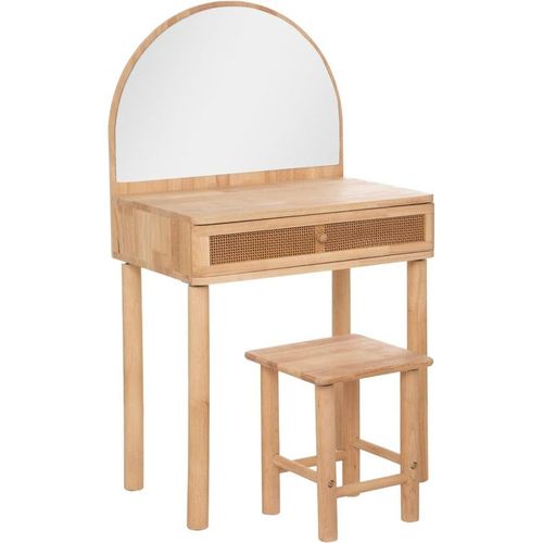 Coiffeuse + Tabouret En Bois Pour Enfant - Beige - L 55 X P 35 X H 100 Cm