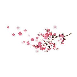 Stickers muraux FLEURS DE VIGNE rose/rouge (62x64 cm) I floral papillon  plantes branche arbre I autocollant sticker mural pour salon chambre  d'enfant cuisine salle de bains carrelage