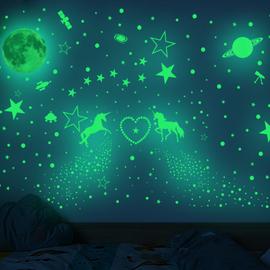 Sticker mural lumineux licorne, licorne lumineuse, étoiles lumineuses,  autocollant