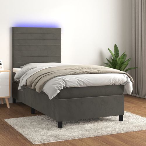 Vidaxl Sommier Tapissier Et Matelas Et Led Gris Foncé 90x200cm Velours