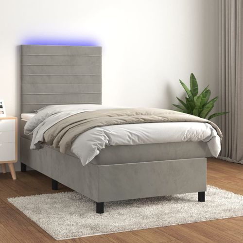 Vidaxl Sommier Tapissier Et Matelas Et Led Gris Clair 90x190cm Velours