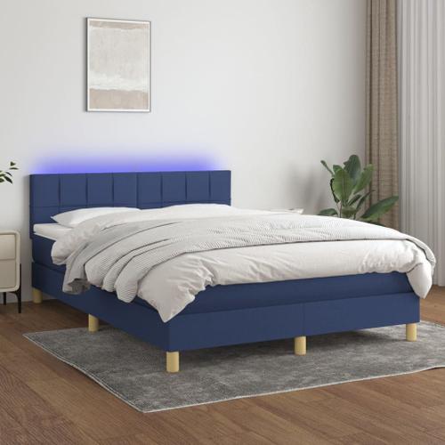 Vidaxl Sommier Tapissier Avec Matelas Et Led Bleu 140x190 Cm Tissu