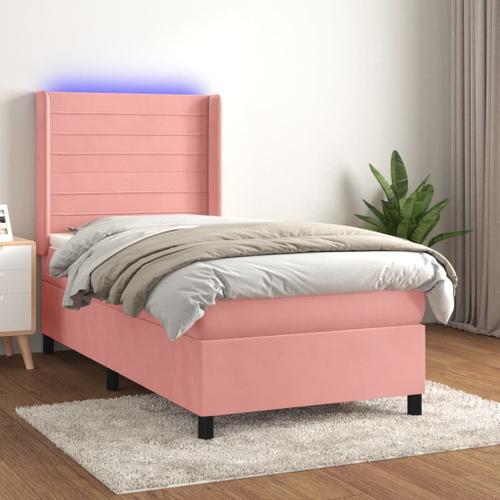 Vidaxl Sommier Tapissier Avec Matelas Et Led Rose 90x200 Cm Velours