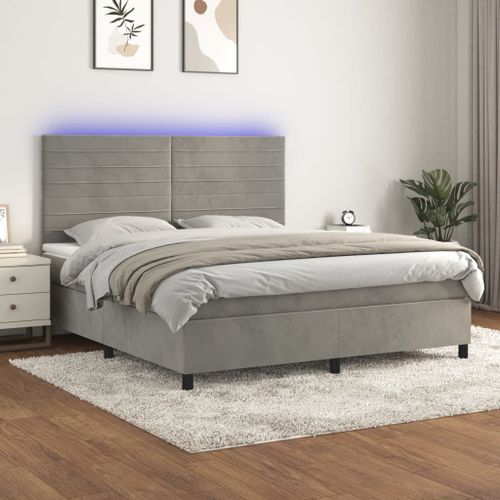 Vidaxl Sommier Tapissier Matelas Et Led Gris Clair 180x200 Cm Velours